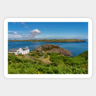 A view towards the white farmhouse on RSPB Ramsey Island, Pembrokeshire Sticker